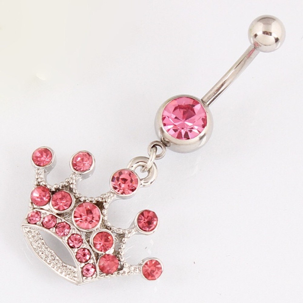 Pink Rhinestone Crystal Crown Navel Belly Ring